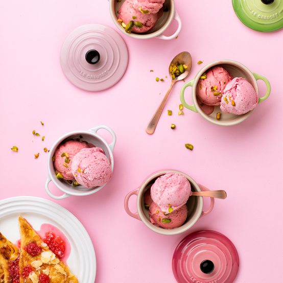 Image of Raspberry & Coconut Ice Cream with Almond French Toast in Le Creuset cookware