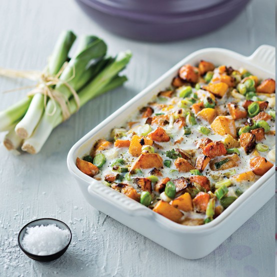 Image of Creamy Butternut and Leek Bake in Le Creuset cookware
