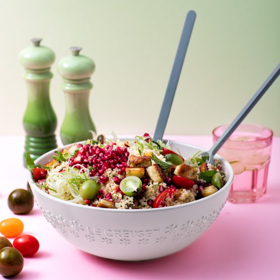 Image of Herbed Tabbouleh with Halloumi and Pomegranate in Le Creuset cookware