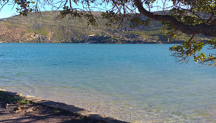 Tranquil turquoise water and shoreline at Leisure Isle in Knysna, ideal for swimming