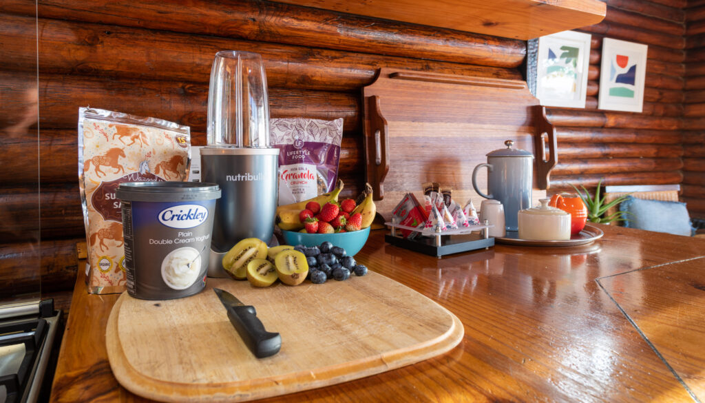 Self-catering groceries in an Under Milkwood chalet kitchen in Knysna