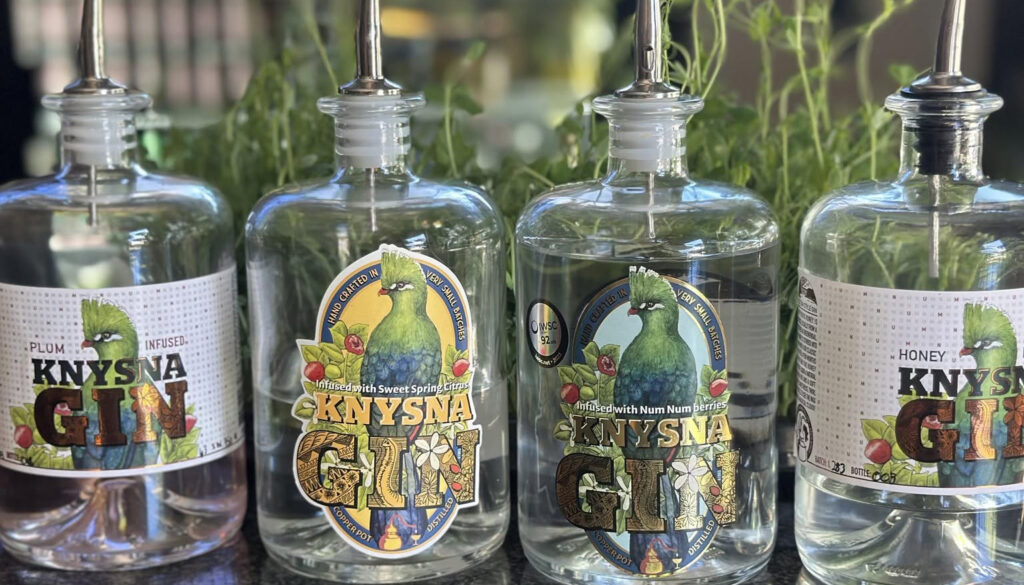 Bottles of locally distilled Knysna Gin at Knysna Gin Distillery
