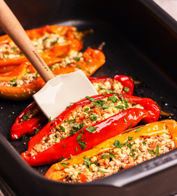Roasted Palermo peppers stuffed with feta, tomato and herbs